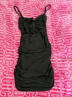 Black Ruched Spaghetti-Strap Dress